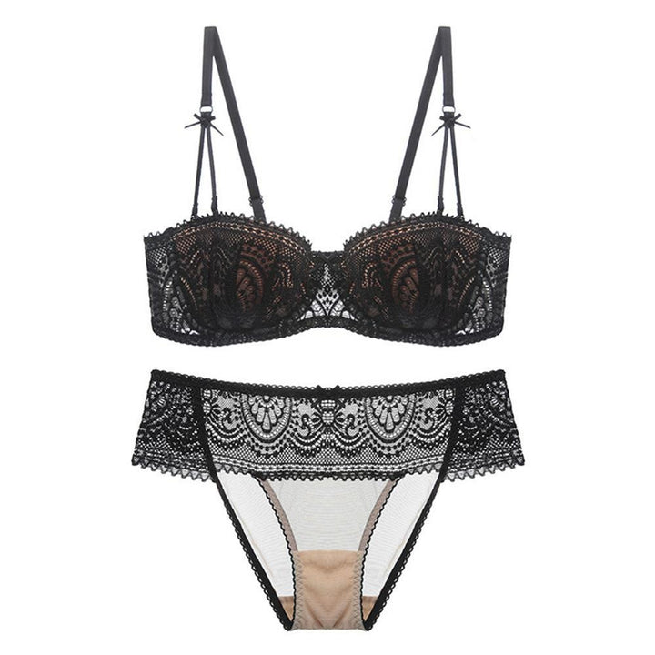 Intricate & Playful Half Cup Padded Lace Bra + Panty Set