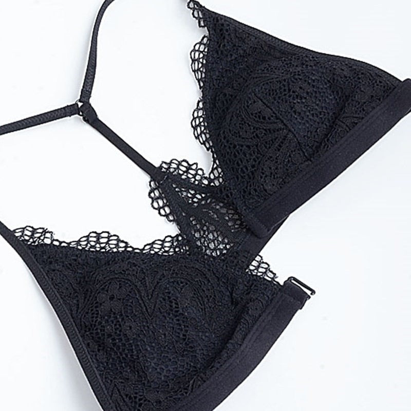 Casual Sheer Lace Front Clasp Y-line Bra With Matching Lacy Panty
