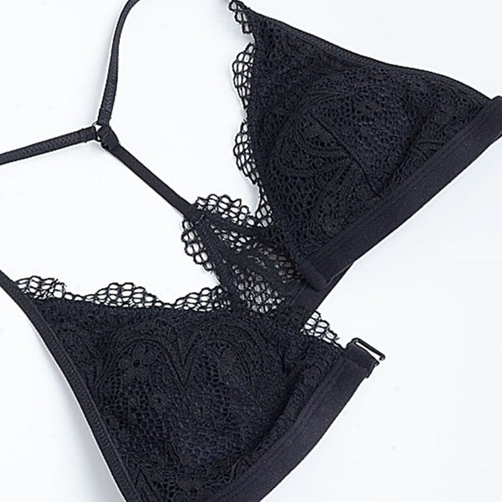 Casual Sheer Lace Front Clasp Y-line Bra With Matching Lacy Panty