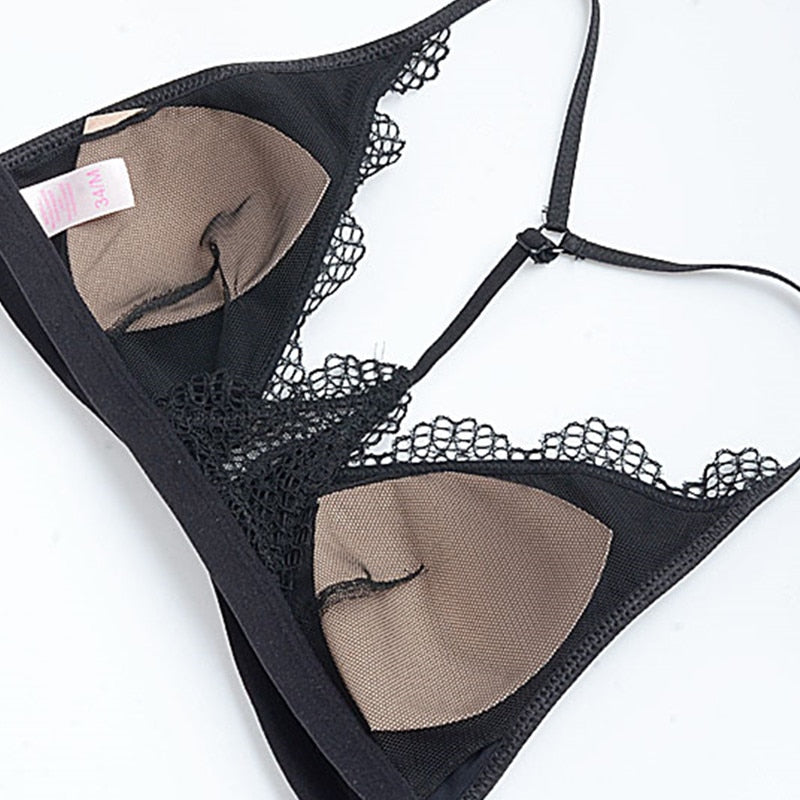 Casual Sheer Lace Front Clasp Y-line Bra With Matching Lacy Panty