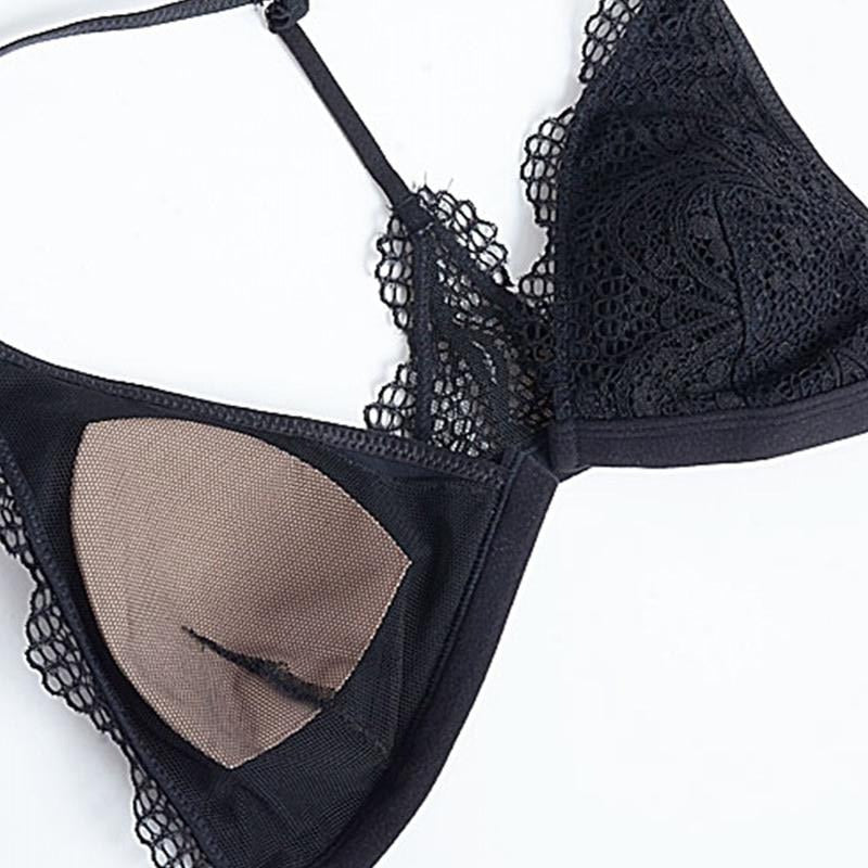 Casual Sheer Lace Front Clasp Y-line Bra With Matching Lacy Panty