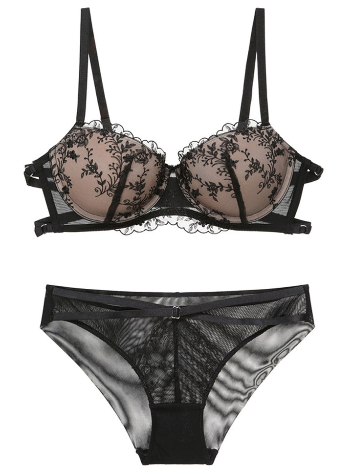 Strappy Flank Sexy Bra & Panties Set With Padded Cup