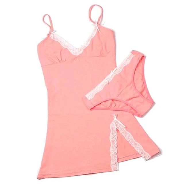 Sleeveless Lacy V-neck Nightgown With High Slit