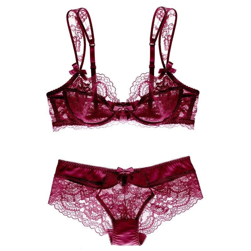 Thin & Slimming Ultra-thin Floral Lace Bra and Panty Set