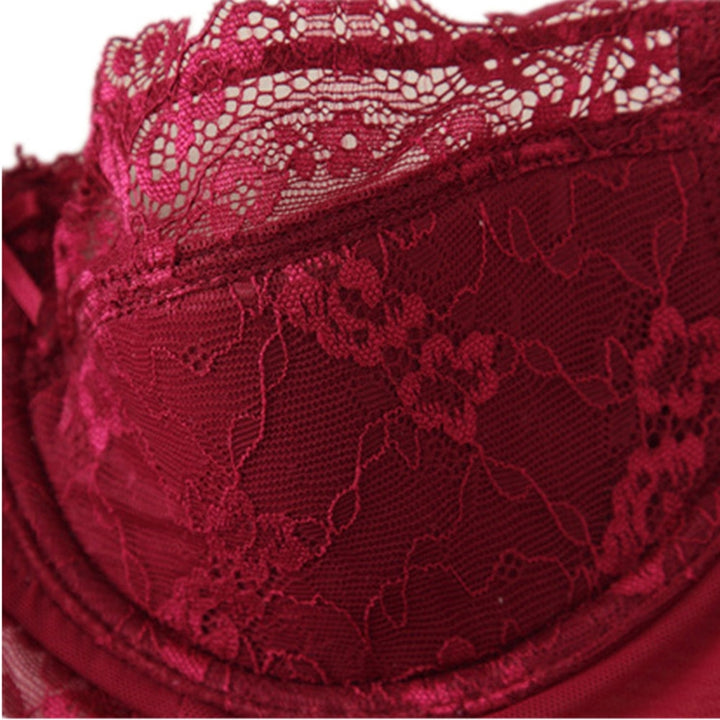 Floral Lace Brassiere With Matching High Waist Ribbon Panty Set