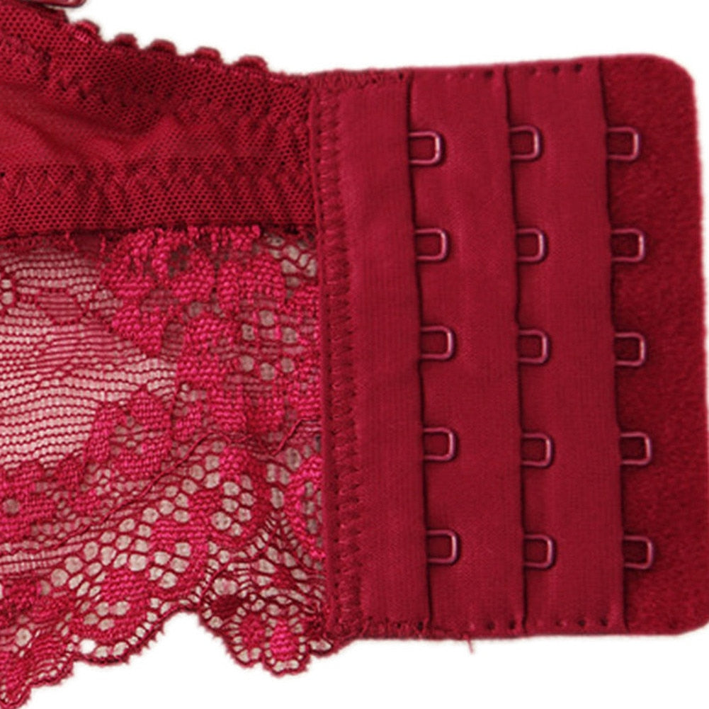 Floral Lace Brassiere With Matching High Waist Ribbon Panty Set