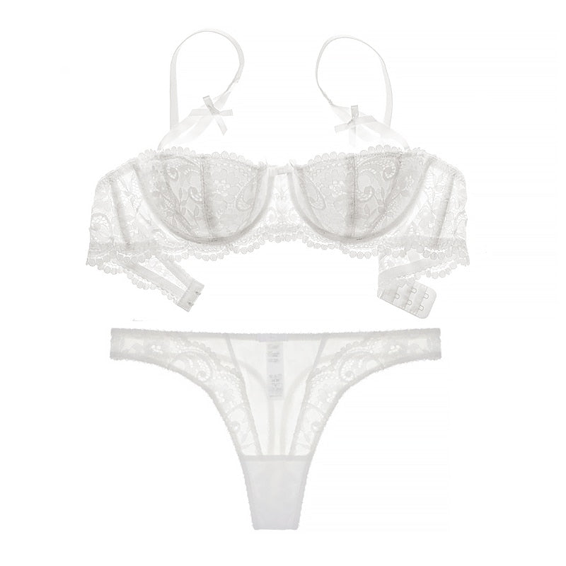 Floral Half Cup Bra With Matching Lace Thong