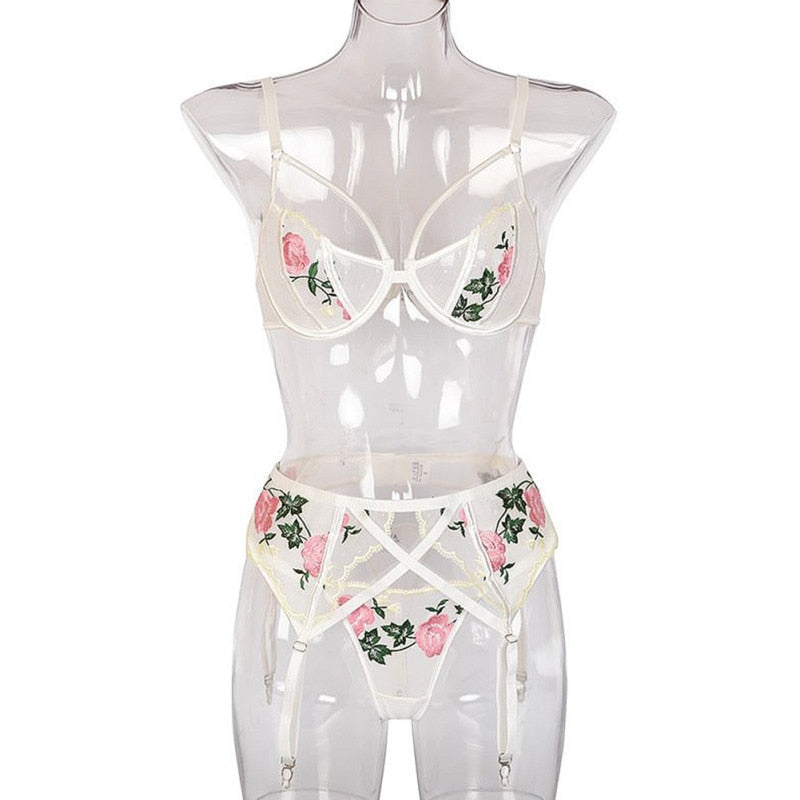 Embroidered Roses Translucent Two Piece