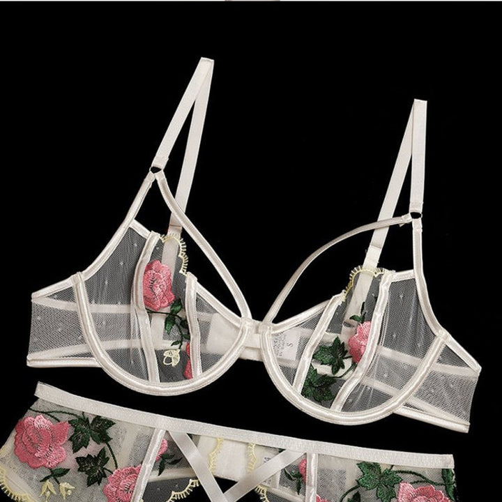 Embroidered Roses Translucent Two Piece