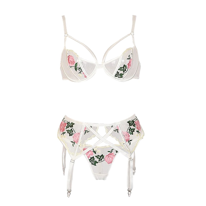 Embroidered Roses Translucent Two Piece