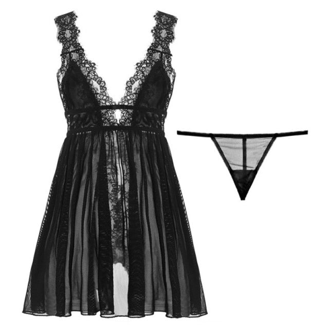 Deep-V Sexy Lace Nightgown