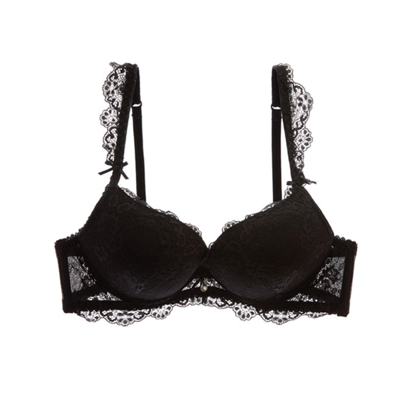 Comfortable Slight Push Up Bra With Dainty Cloud-Shaped Lace and Matching Panty