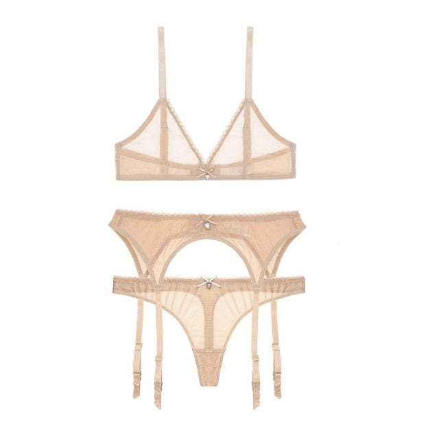 Ultra Thin See-Through 3/4 Cup With Garters & Thong