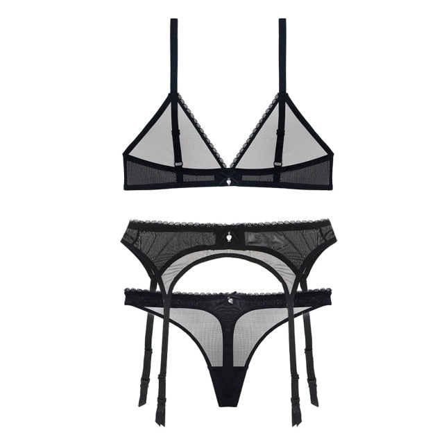 Ultra Thin See-Through 3/4 Cup With Garters & Thong