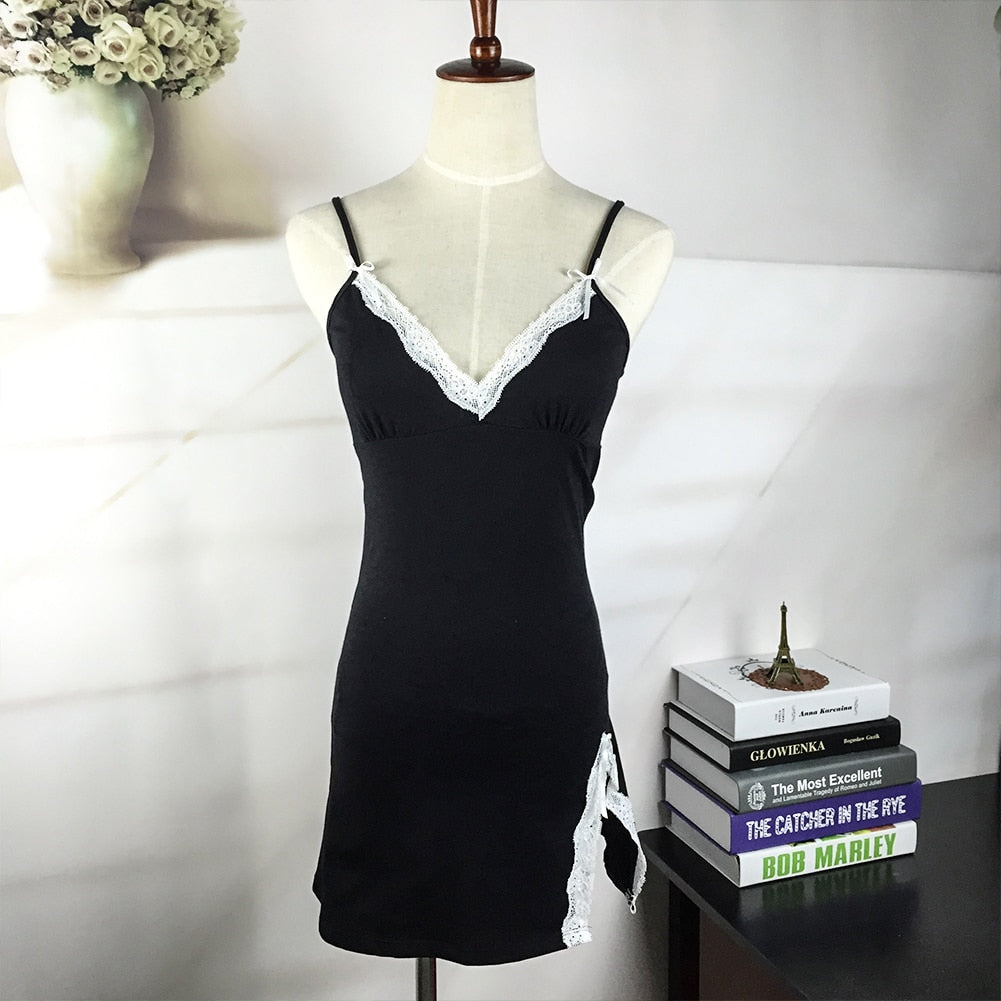 Sleeveless Lacy V-neck Nightgown With High Slit