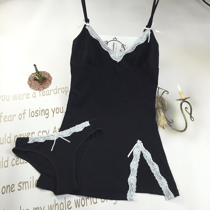 Sleeveless Lacy V-neck Nightgown With High Slit