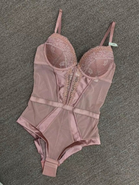 Seductive Floral Padded Bodysuit With Eyelash Trim