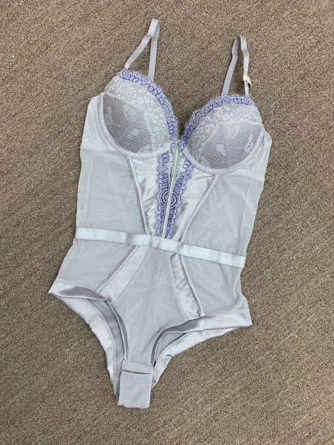 Seductive Floral Padded Bodysuit With Eyelash Trim