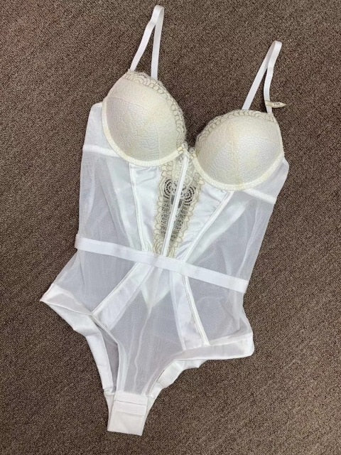 Seductive Floral Padded Bodysuit With Eyelash Trim