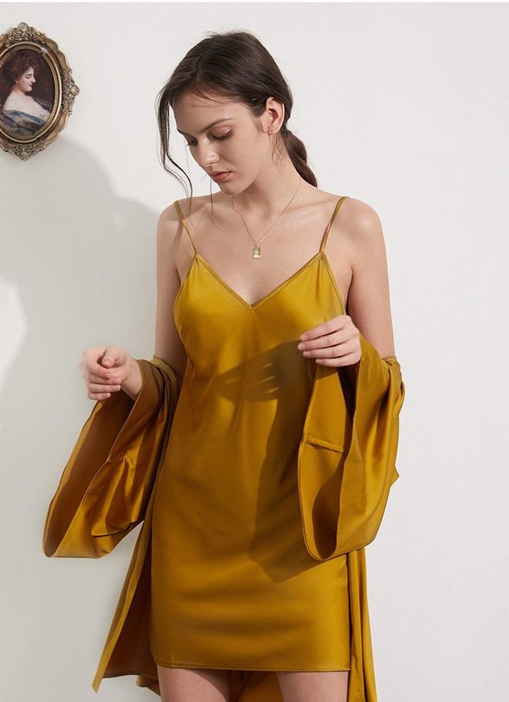 Deep-V Plunge Back Silky Sleeveless Nightgown