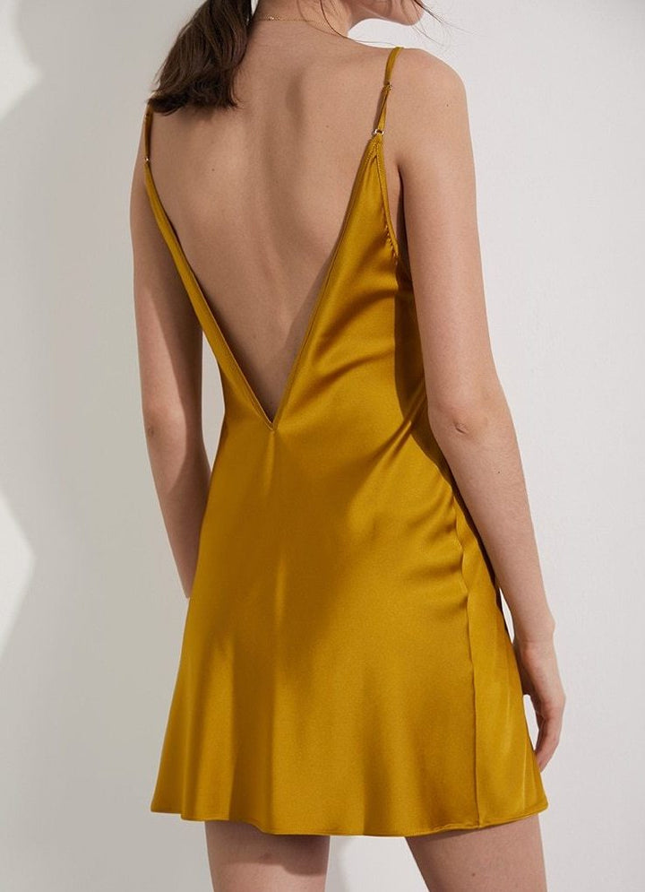 Deep-V Plunge Back Silky Sleeveless Nightgown