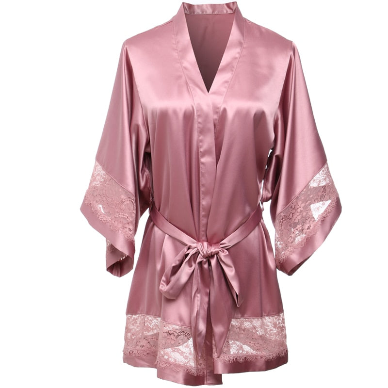 Luxury Enticing Sleeping Robe With Fine Lace Hem