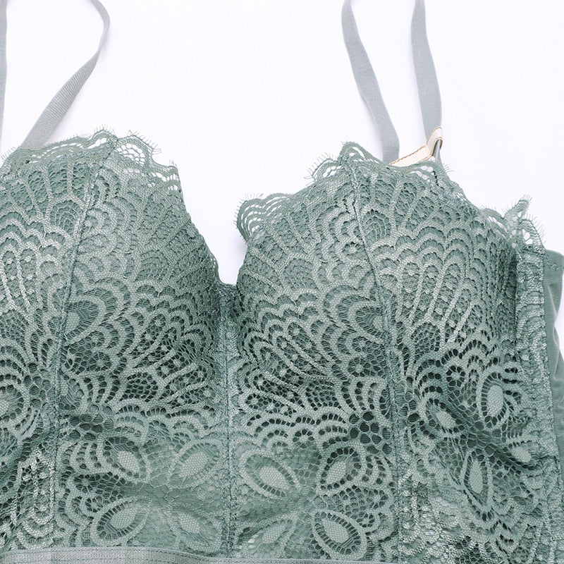 Sexy Floral Push-Up Bustier with 3/4 Cup, Matching Thongs and Garter Straps