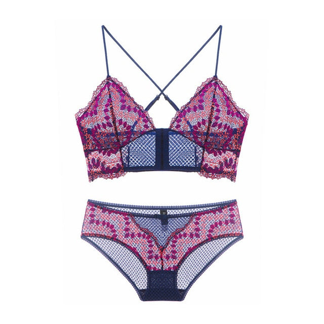 Funky Floral Ultra-thin Front Clasp Brassiere & Panty