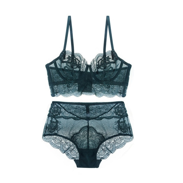 Basic Embroidered Classic Style Lace Brassiere & Panty