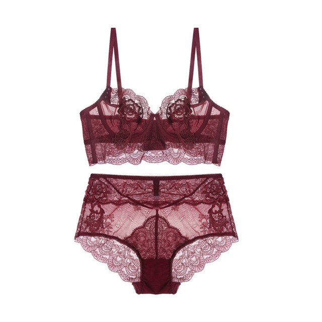 Basic Embroidered Classic Style Lace Brassiere & Panty