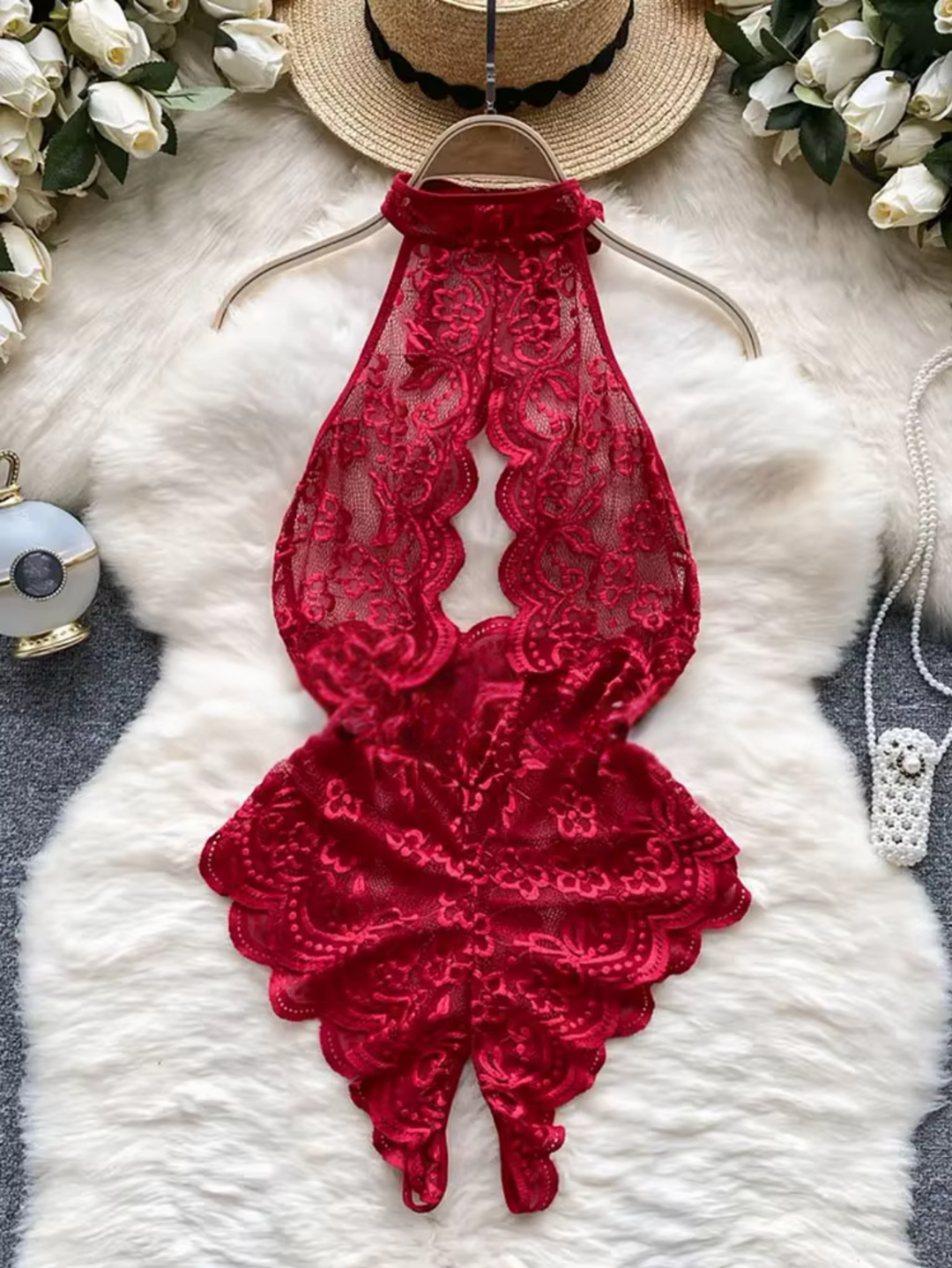 Fantasy Open Lace Crotchless Bodysuit
