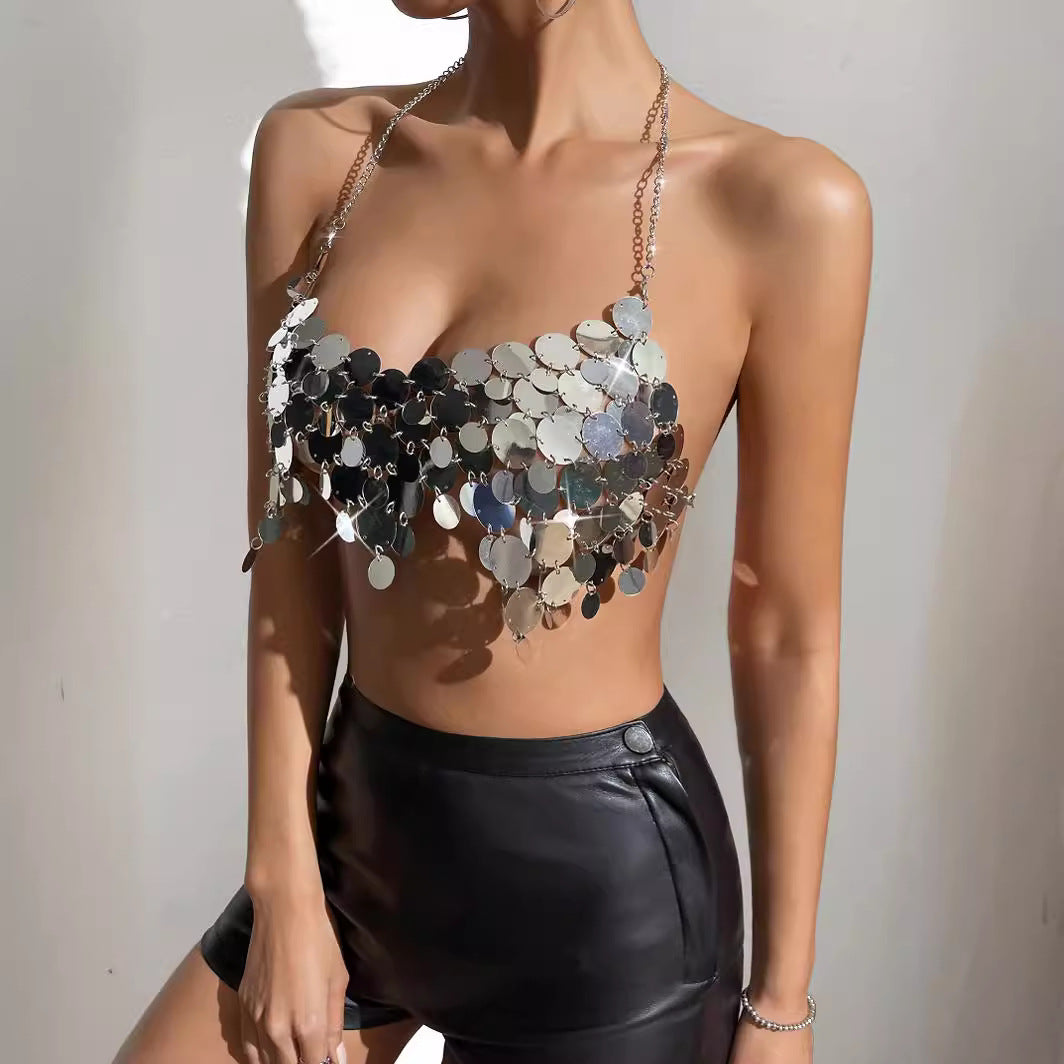 Retro Disco Accents Bareback Halter Top