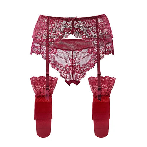 Sexy Lace Garter With Matching Panty & Stockings 3Pc Set