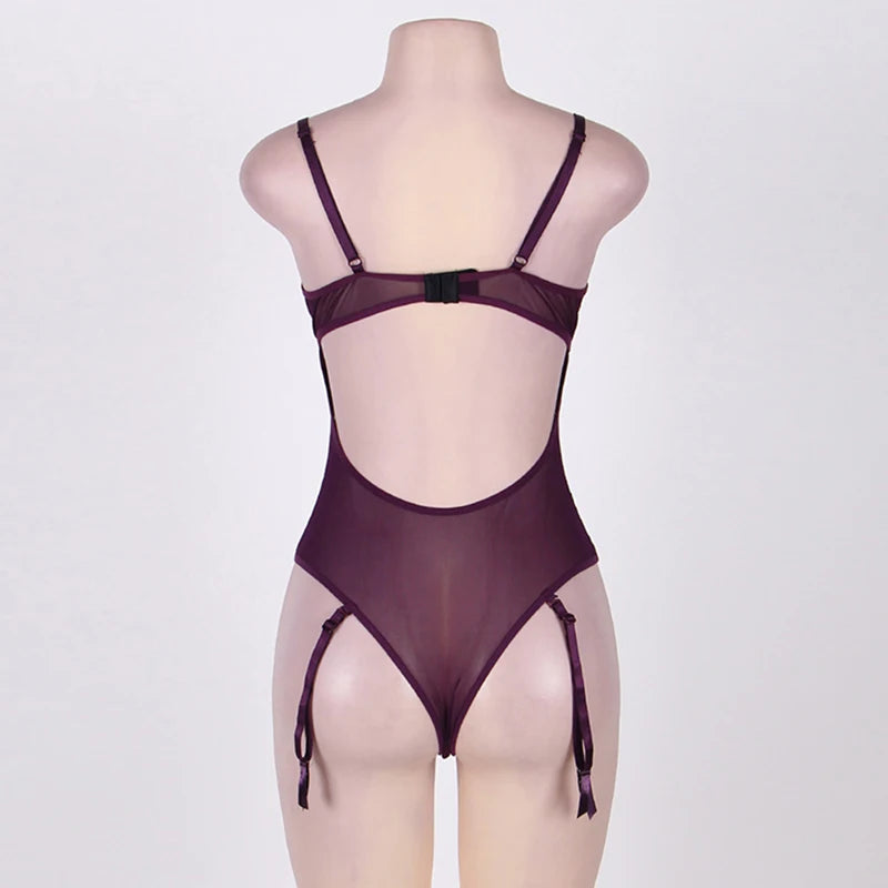 Forbidden Temptation Translucent Bodysuit With Lace Trims