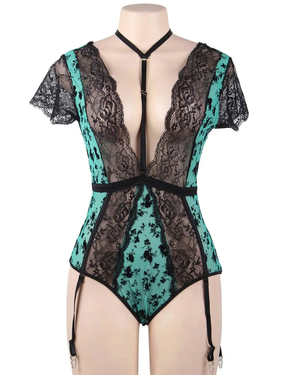 Floral Whispers Deep V Bodysuit with Lace Trims