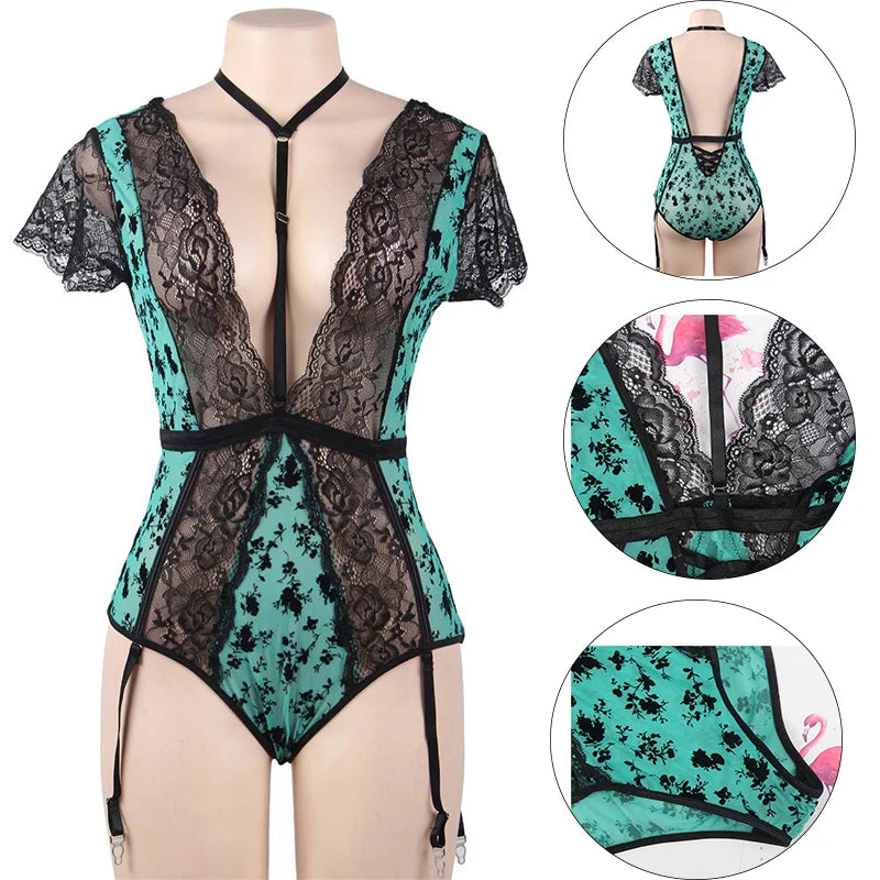 Divine Siren Translucent Floral Deep-V Bodysuit