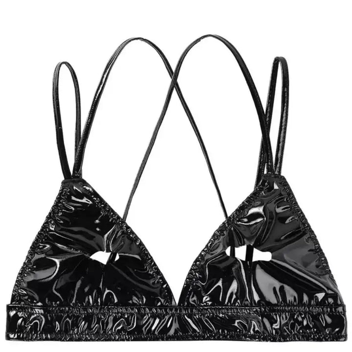 Leatherette Plunge Bralette