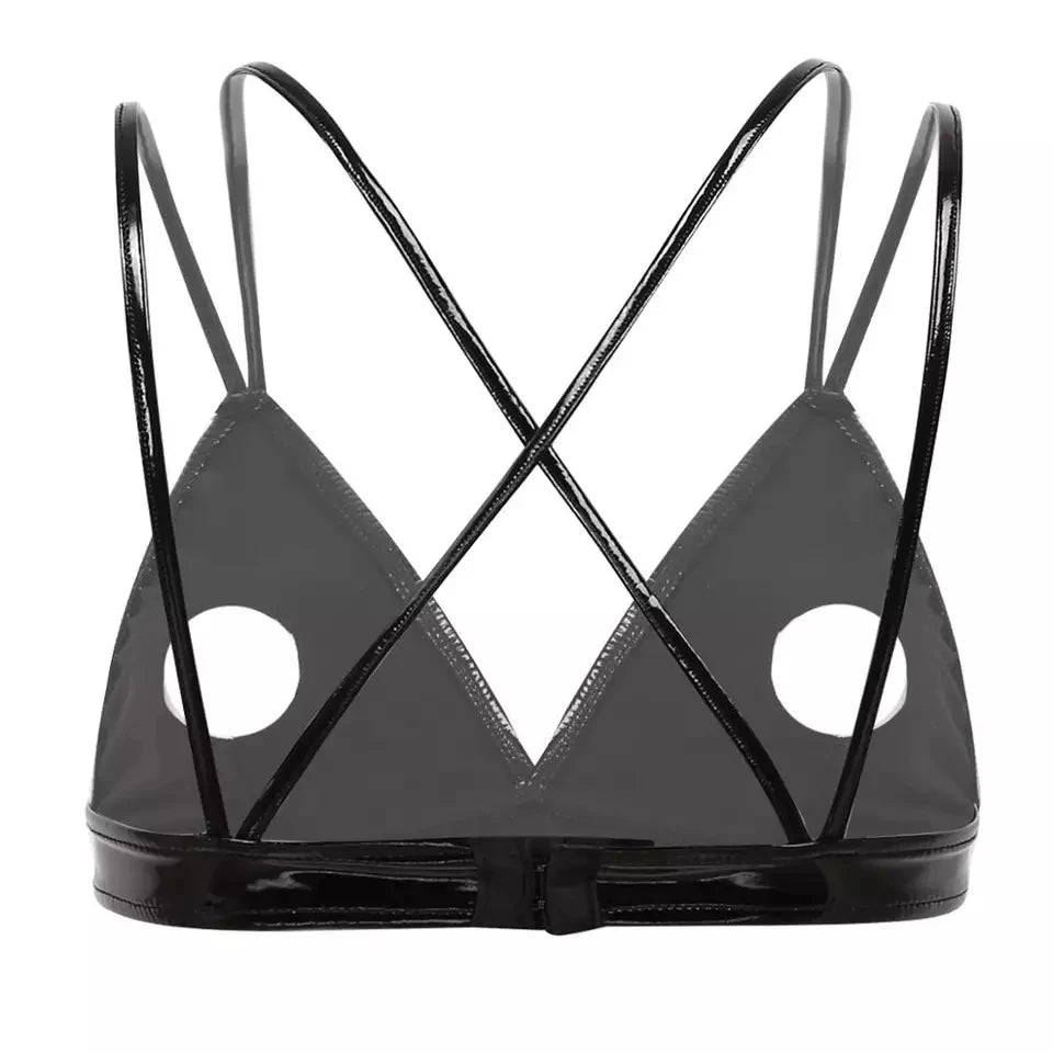 Leatherette Plunge Bralette