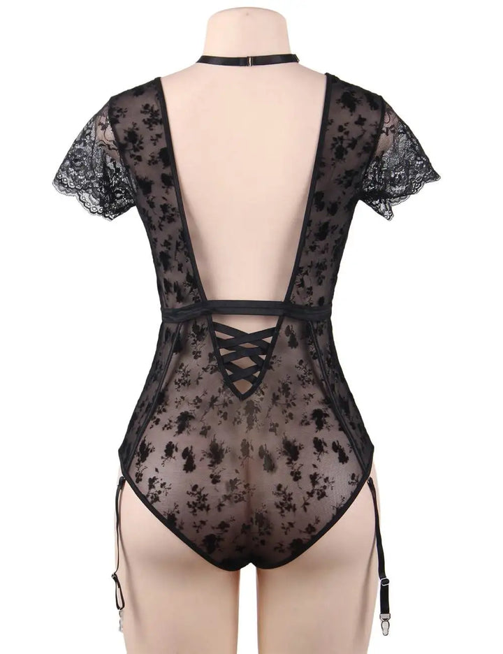 Floral Whispers Deep V Bodysuit with Lace Trims