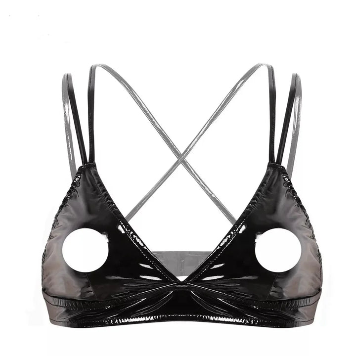 Leatherette Plunge Bralette