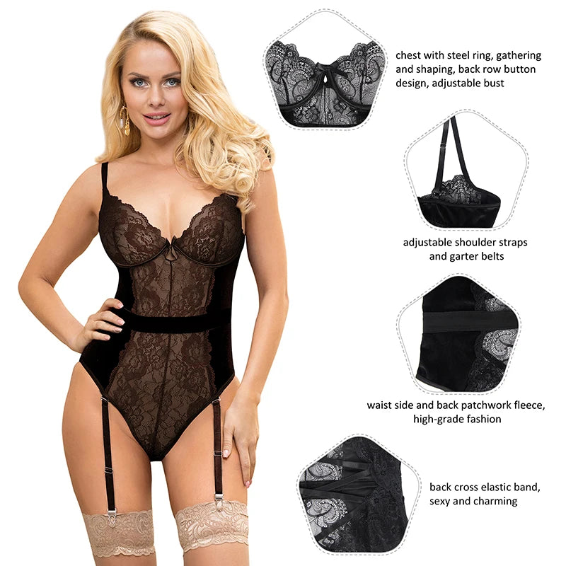 Obsession Dreams Lace Deep-V Bodysuit