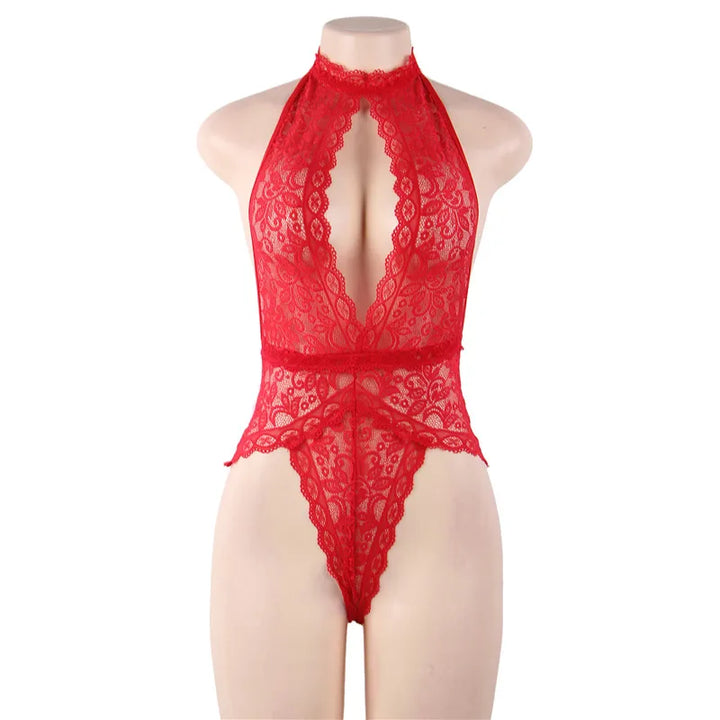 Temptress Frills Open-V Halter Bodysuit