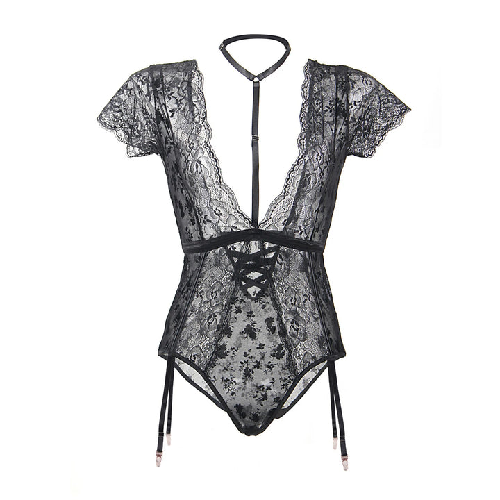 Floral Whispers Deep V Bodysuit with Lace Trims