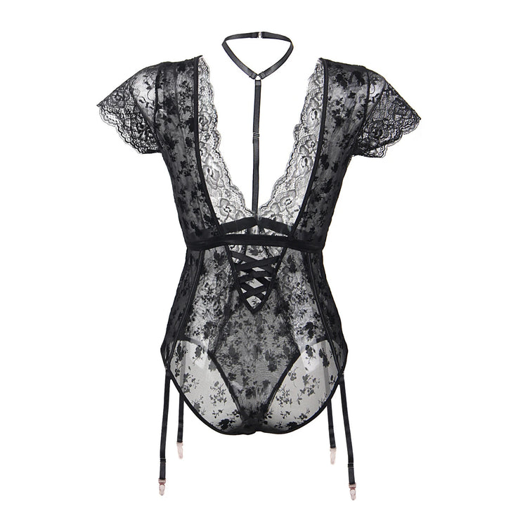 Floral Whispers Deep V Bodysuit with Lace Trims