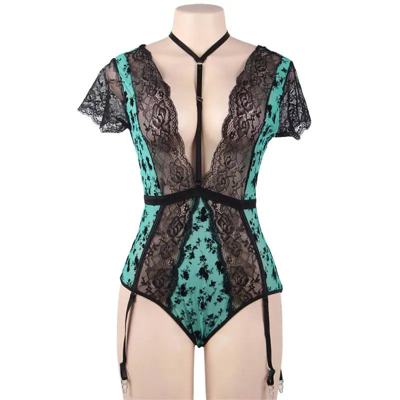 Divine Siren Translucent Floral Deep-V Bodysuit