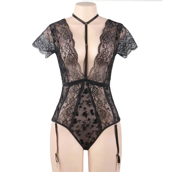 Divine Siren Translucent Floral Deep-V Bodysuit