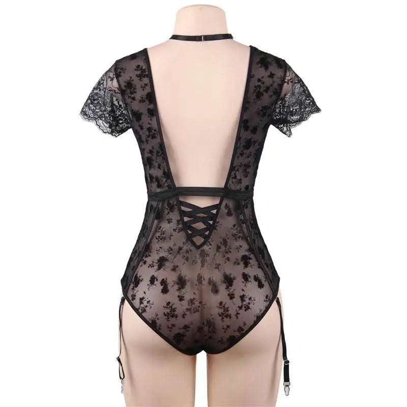 Divine Siren Translucent Floral Deep-V Bodysuit