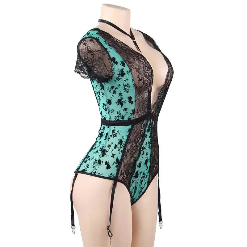 Divine Siren Translucent Floral Deep-V Bodysuit