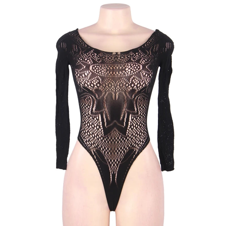 Whimsical Fishnet Long Sleeved Bodysuit