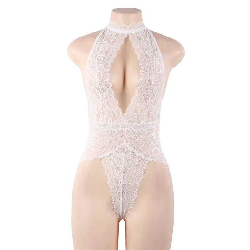 Temptress Frills Open-V Halter Bodysuit